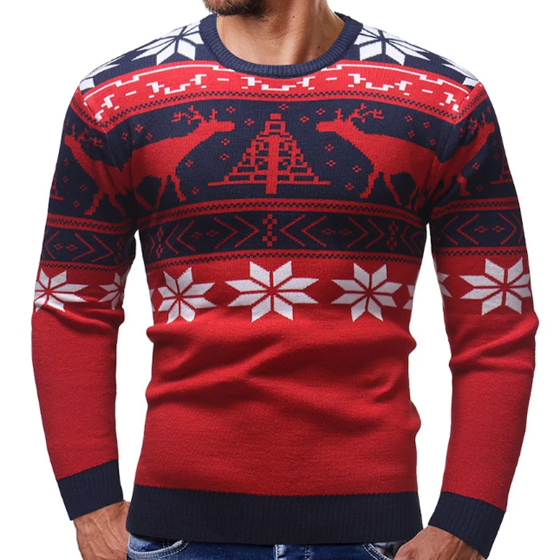 

Autumn Pullover Men Sweaters 2019 Winter Pullover Knitted Cotton Printed Christmas Sweater Men Slim Long Sleeve Clothes 2XL