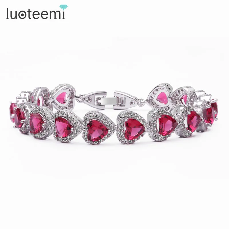 LUOTEEMI 6 6 Heart Shape AAA Cubic Zirconia Bridal Wedding font b Bracelet b font for