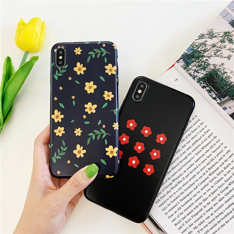 

Small flower deep color phone case for iPhone X XS iPhone 6 7 8 6s Plus 7+ 8 Plus XR XS MAX soft back cover for iPhone cellphone