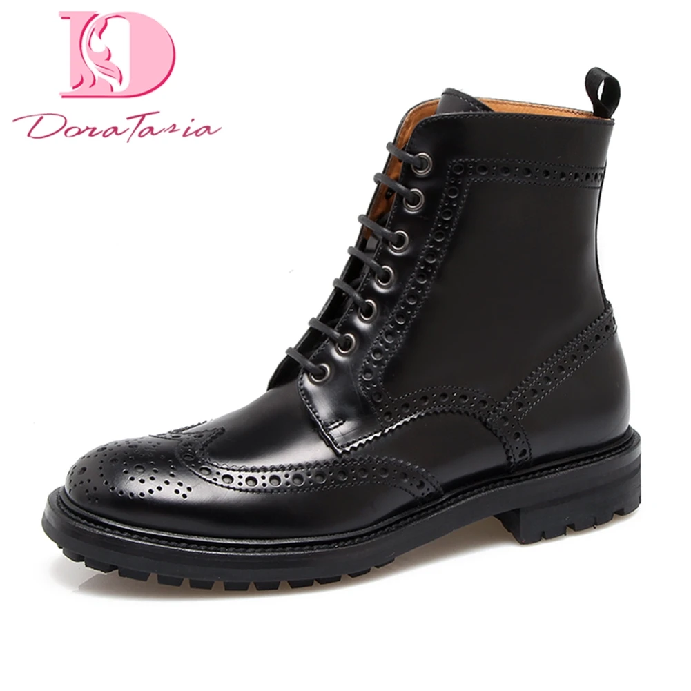 

DoraTasia 2018 Genuine Leather Hot Sale Woman Shoes Fashion Black Ankle Boots women's brogue shoes retro boots woman