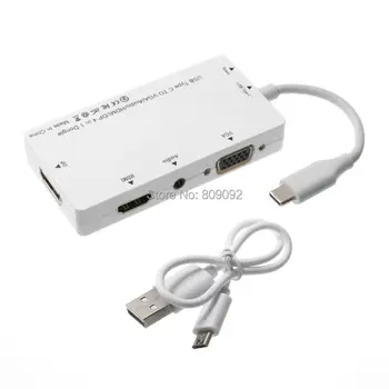 

USB 3.1 Type C to VGA/HDMI/DP/Audio 4 in 1 Adapter Converter With Micro USB Port for MacBook Air Pro