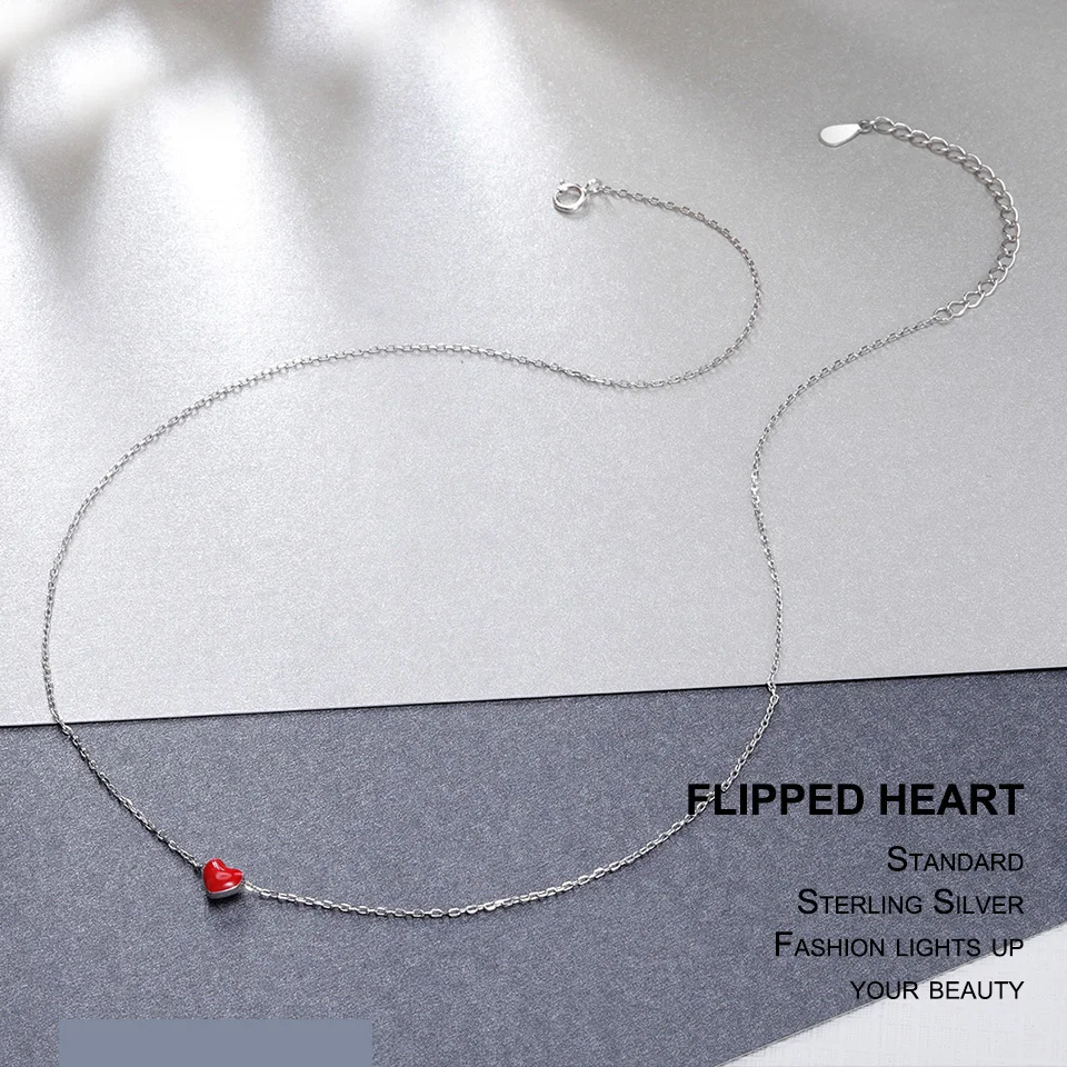 VOROCO Крошечный Кулон в виде красного сердца ожерелье s для женщин чокер милый эмаль 925 пробы серебро Длинная цепочка на шею ожерелья VSN050