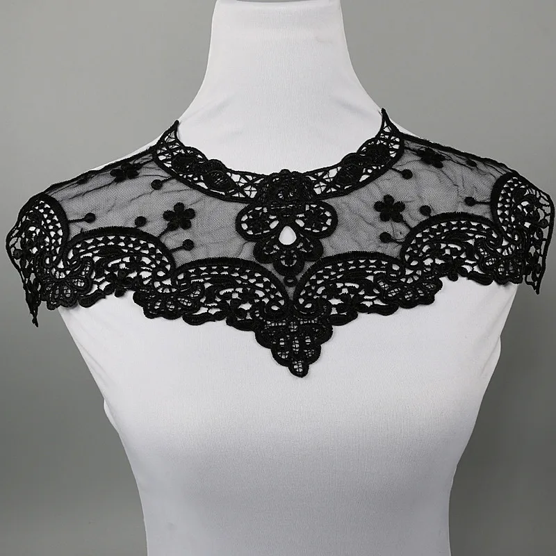 Smiry Style 1pc Organza Guipure Black Lace Collar Fabric DIY Embroidery