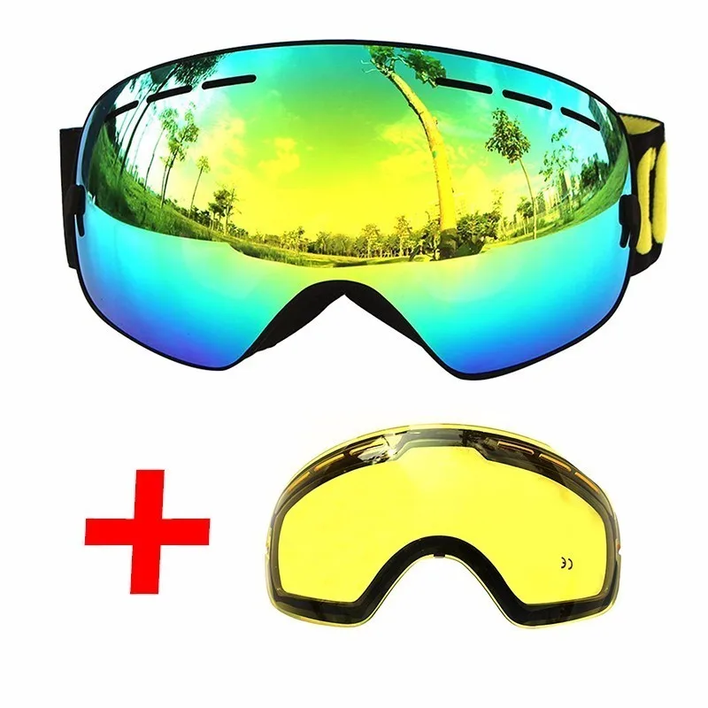 COPOZZ Ski Goggles with Lens and Box Case Ski Mask UV400 Anti-fog Snow Goggles Big Spherical Skiing Snowboarding for Men Women - Цвет: HW45BlackA and Lens