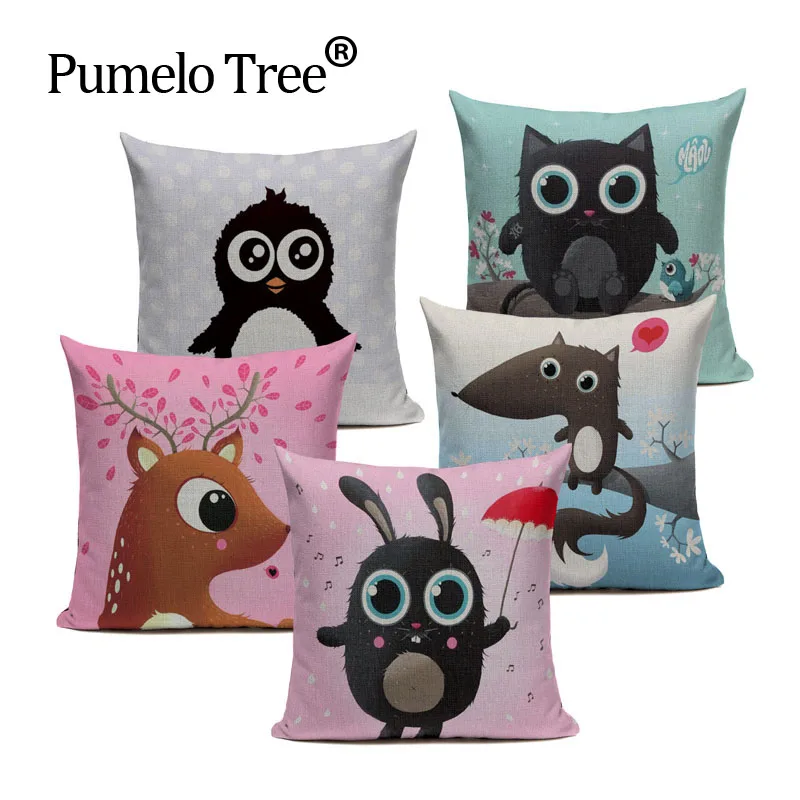 

Cute Lovely Penguin owl Decorative Cushion Cover Cotton Linen Square Throw Pillow Cover 45x45CM Pillow Case Home Office Car Sofa