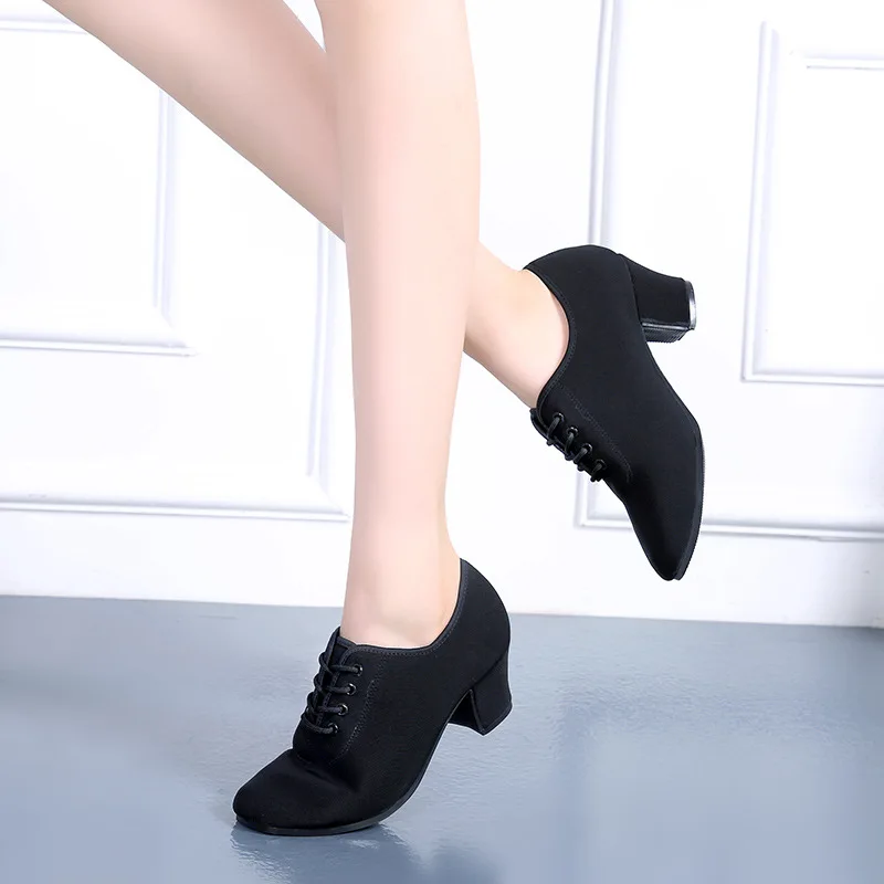 Latin Shoes Woman Soft Bottom Square Dance Adult Teachers With Modern Standard Waltz Dance Shoes Sneaker Leather Cloth Shoes