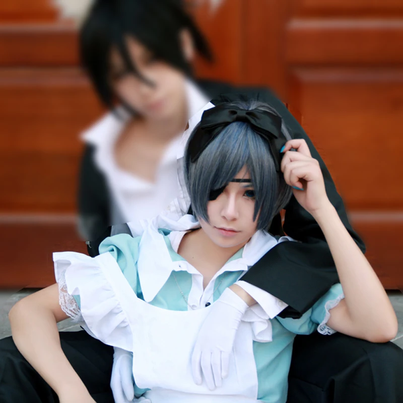 

Anime Black Butler Ciel Phantomhive cosplay wig fashion women/ men's Short gray and blue mixed layered wig Free shipping