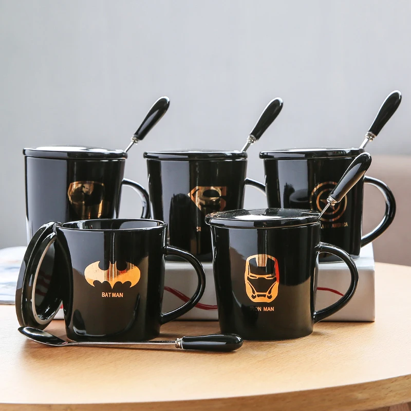Домашний фарфор напитки креативный мультфильм Мстители керамическая кофейная чашка с крышкой ложка кружка для молока на завтрак чайная чашка для офиса