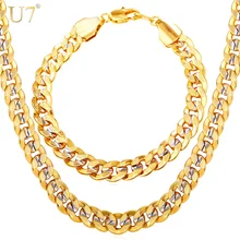 U7 Dos Tonos de Oro de La Joyería Del Partido de Los Hombres La Nueva Joyería de Moda 9 MM Cadena con Eslabón Cubano Collar Pulsera hombres S823