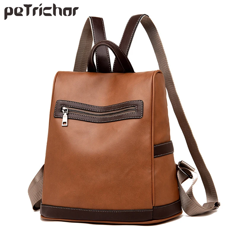 

Petrichor Fashion Women Backpack Large Capacity School Backpack Vintage Female PU Leather Mochila High Quality Ladies Bags