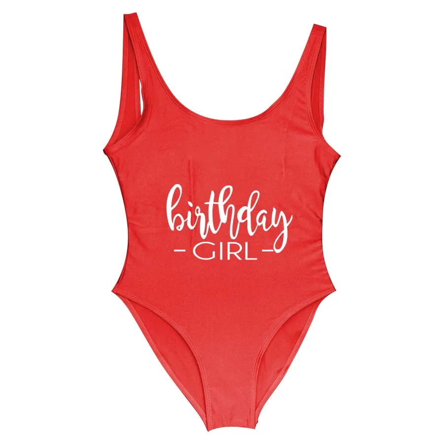 BRITHDAY/монокини для девочек; женские купальники; слитный купальник; одежда для дня рождения; пляжная одежда с высоким вырезом; купальный костюм; женский купальник розового цвета - Цвет: GSXBC035-Red