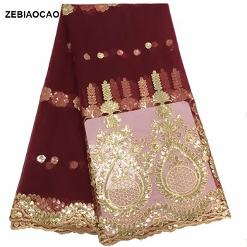 

5 Yards per lot french lace fabric with sequins good quality lace fabric African Royal blue mesh lace fabric for party dress