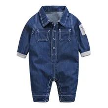 Весна, детский джинсовый комбинезон в европейском стиле, джинсовая куртка для маленьких мальчиков, одежда для детей 0-18 месяцев, цельнокроеные джинсовые комбинезоны для мальчиков