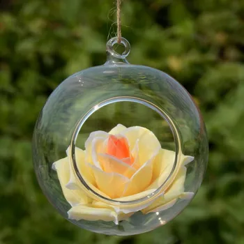 

Free Shipping Small Packing Round Bottom Glass Globe with one open Hanging Glass Terrarium Vase Wedding Decorative Props