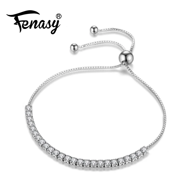 FENASY 925 пробы серебряные сверкающие Strand браслет для женщин ссылка теннис серебряные ювелирные изделия CZ украшения для свадьбы