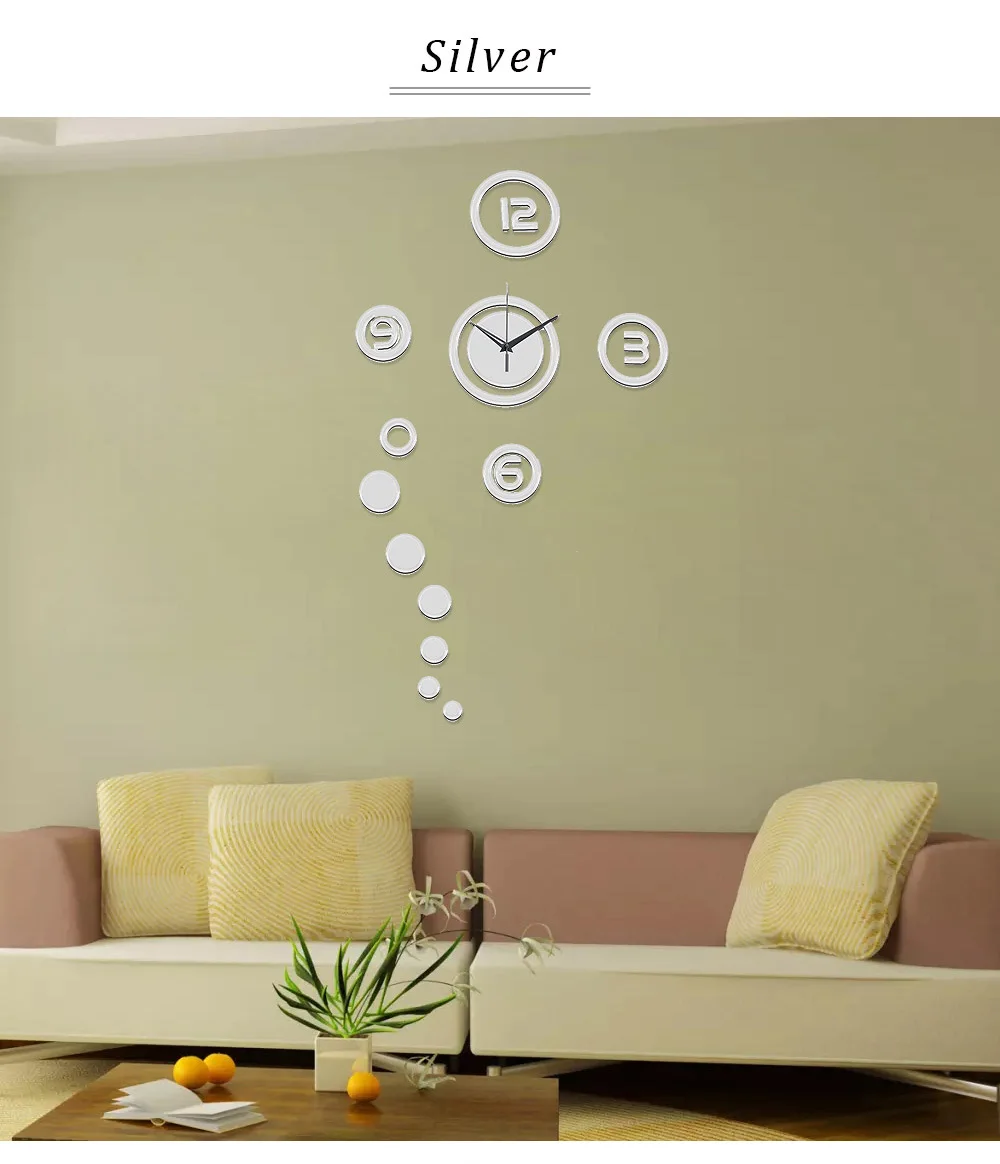 Creative Circular Mirror Effect Sticker DIY Quartz Wall Clock Home Decor