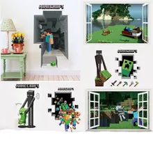 Newest Minecraft Wall Stickers 3D Wallpapers Kids Room Decals Minecraft Steve Home Decoration Popular Games Home