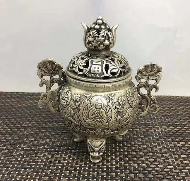 

Китайская коллекция архаизмов белый медный цветочный узор благовония горелка