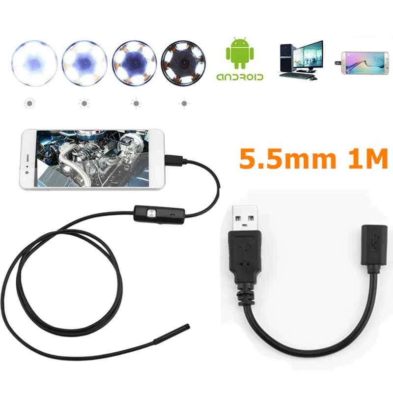Beste 5.5mm 1 M Focus Endoscoop Camera Lens Usb kabel Waterdichte 6 LED Mini USB Endoscoop Inspectie Camera Voor Android Drop Verzending