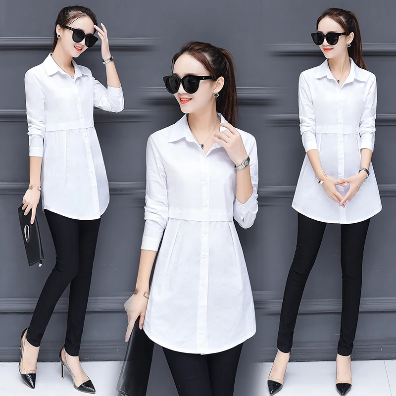 Длинная рубашка женская с длинными рукавами осень новая Корейская версия свободная нижняя рубашка женская