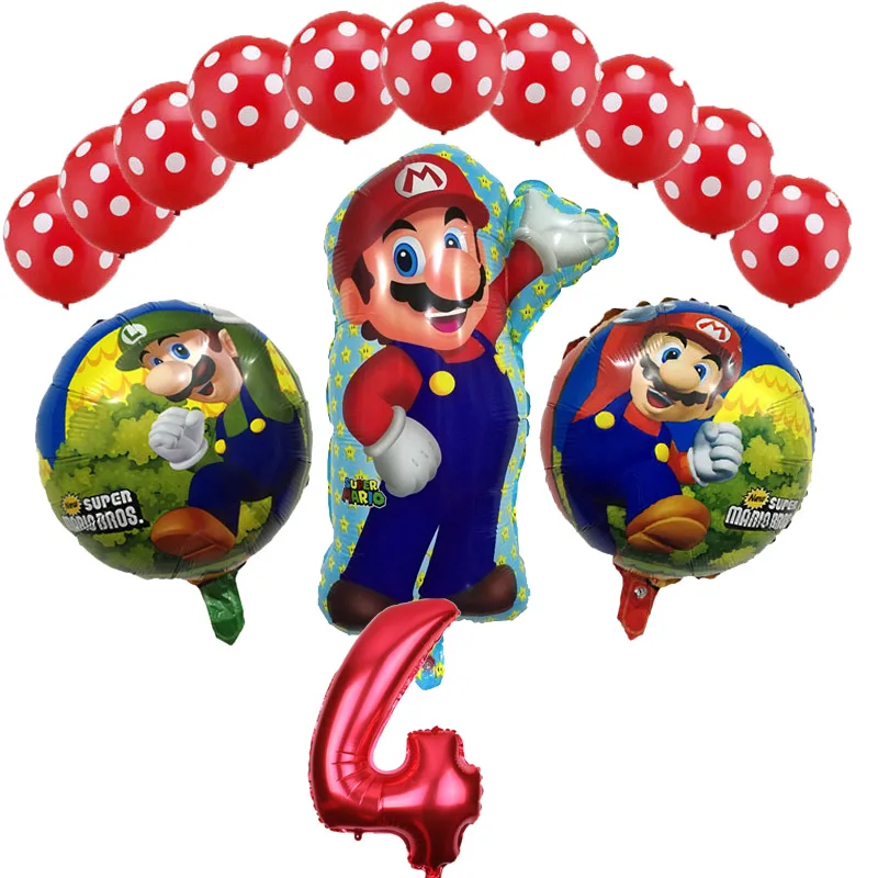 14 шт./лот Супер Марио фольги Воздушные шары День рождения украшения красный и синий номер 1-9 и латексные партии Марио гелий детские игрушки - Цвет: 14pcs
