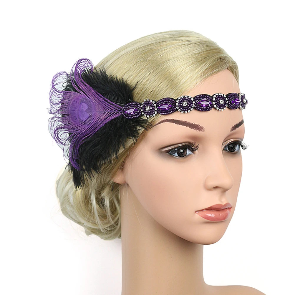 Buy Peacock Feathers Head Band Handmade Rhinestone Elastic Headband Wedding
