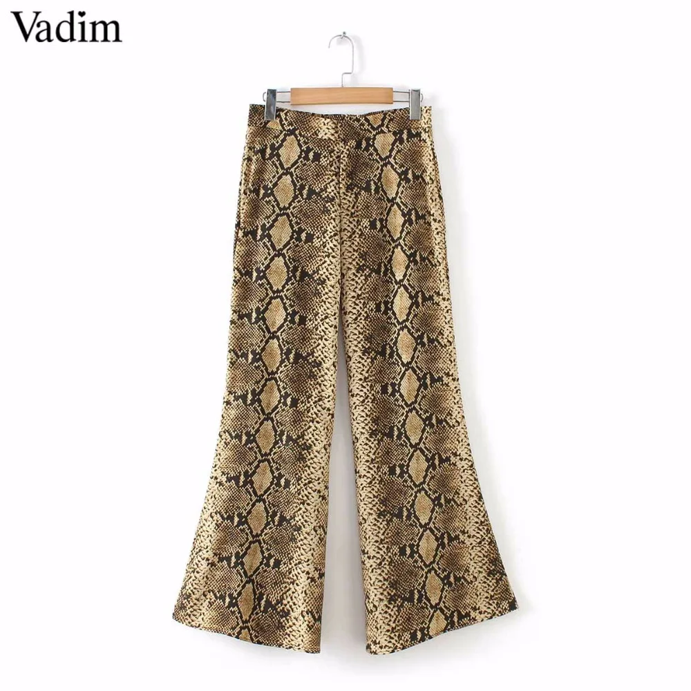

Vadim women elegant snake print flare pants elastic waist pockets pleated ladies casual streetwear stylish trousers mujer KA289