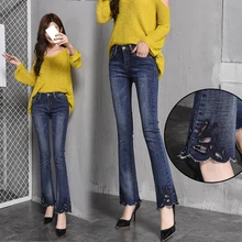 Фирменная труба брюки осень новая высокая талия волосы микро-ла ковбой длинные dd70