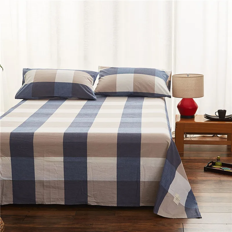 

Stylish Coffee Blue Big Plaid Pattern 100% Cotton Bedding Set Flat Sheet Pillowcase 3pcs Bed Sheet Set Pillowcase Home Textile