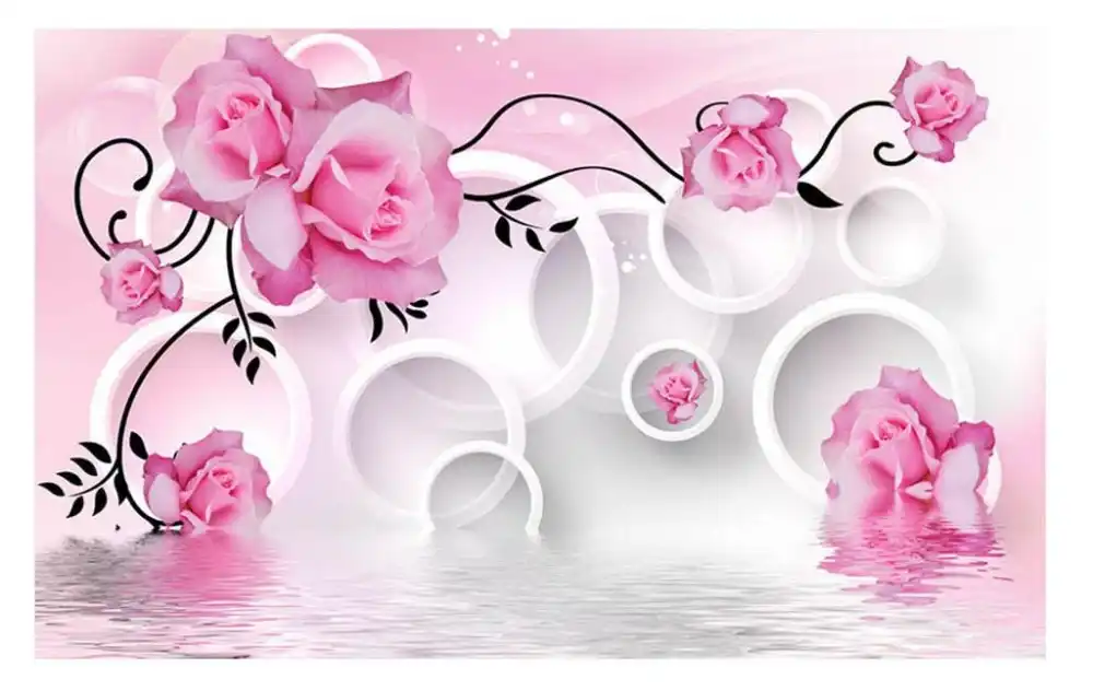 3D TV backdrop roses circle water stereoscopic 3d wallpaper 3d flower