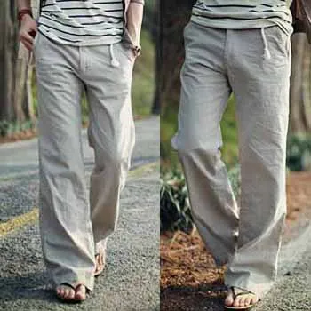 Высокое качество Топ новые крутые мужские свободные льняные брюки удобные спортивные штаны, Мужские штаны на шнурке - Color: Gray