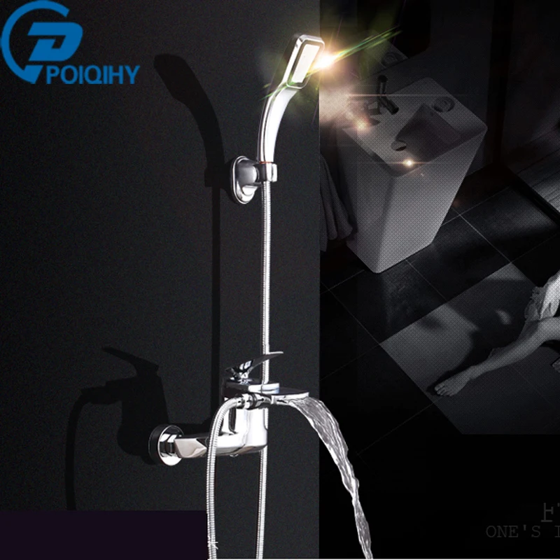 

POIQIHY Bathroom Shower Fuacet Chrome Finish Rainfall Single Handle Mixer with Hand shower Wall Mounted