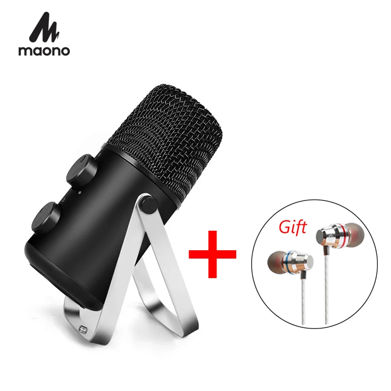 MAONO USB микрофон с наушниками мониторинг эха регулятор громкости цинковый сплав
