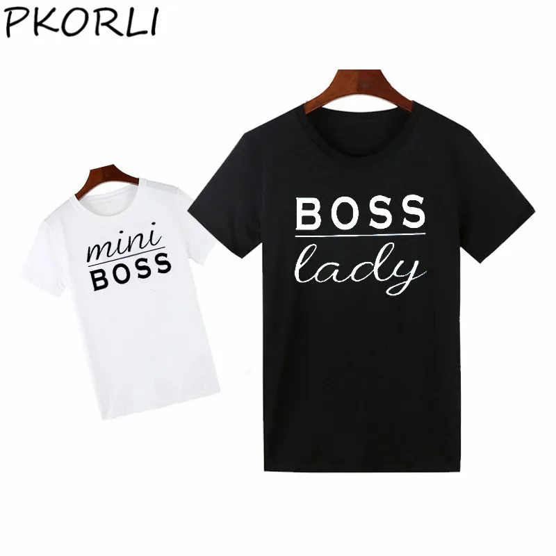 

Pkorli Boss Lady Mini Boss T Shirt Funny Letter Print Matching Family T Shirts Cotton Short Sleeve Mother And Baby T-Shirt