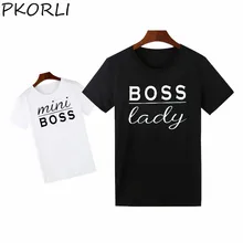 Pkorli Boss Lady Mini Boss T Shirt Funny Letter Print Matching Family T Shirts Cotton Short Sleeve Mother And Baby T-Shirt