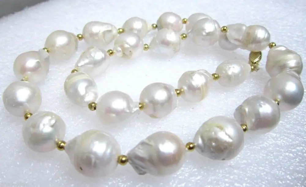 

HUGE AAA 18" 15-23MM SOUTH SEA GENUINE WHITE PEARL NECKLACE 14KGP