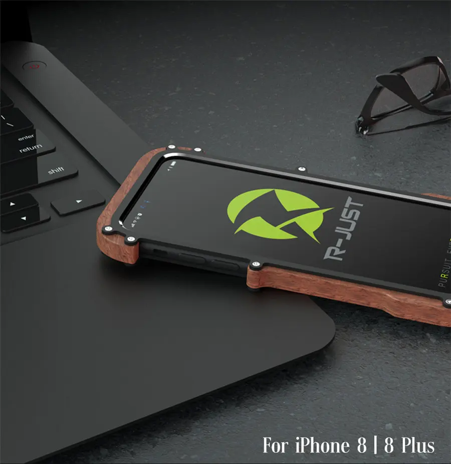 R-just Wood Case For iPhone 8 7 Plus Shockproof Case Metal Frame Bumper Cover For iPhone 8 Plus Case Aluminum Shell (11)