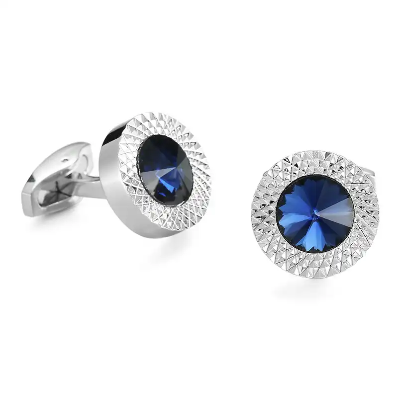 Blue glass crystal cuff links