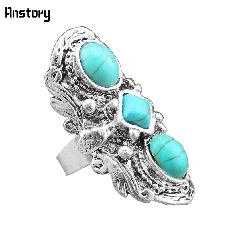 

Vintage Look Tibet Alloy Antique Silver Plated Flower Heavy Real Three Stone Bead Adjustable Rings TR68