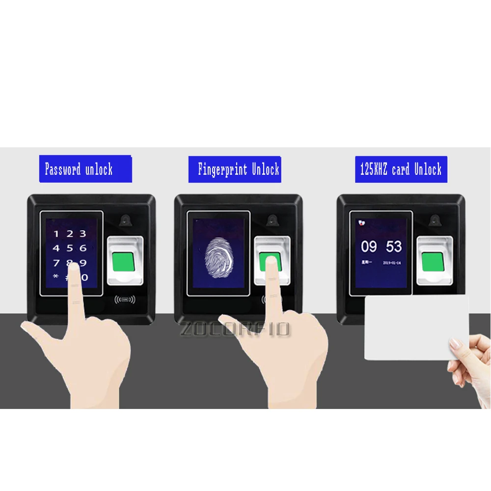 DIY D1 Отпечатков Пальцев и пароль 125 КГЦ RFID 3 в 1 Специальный противопожарная дверь система контроля доступа + 10 шт. кристалл