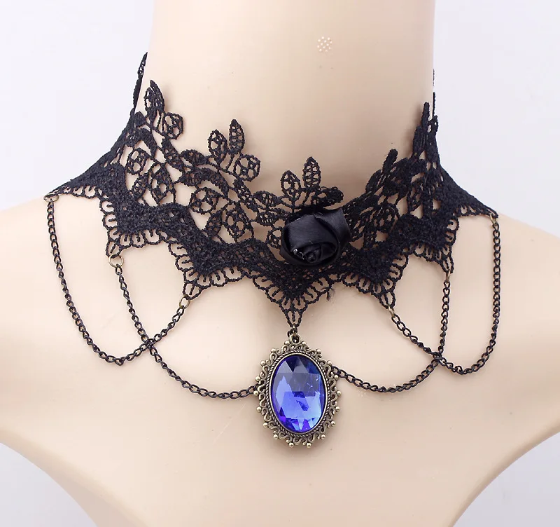 new arrival engagement birthday party wedding anniversary women Fashion jewelry lace court blue crystal chokers necklaces