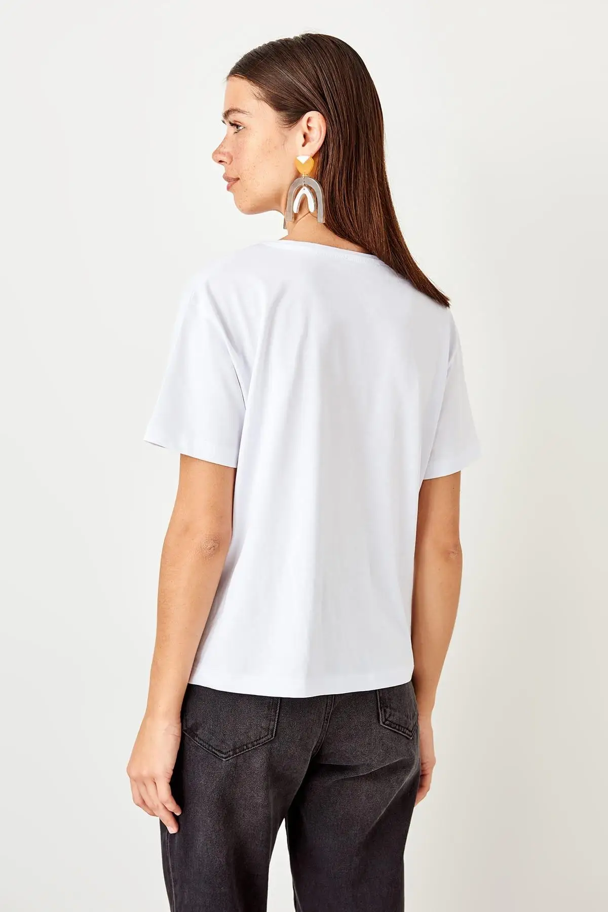 Trendyol белые вышитые Базовые Трикотажные футболки TWOSS19IS0092|Футболки| |