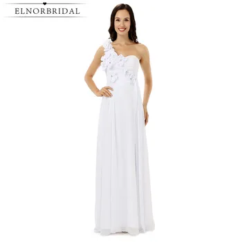 

Elnorbridal White Bridesmaids Dresses Robe Demoiselle D'Honneur 2018 Real Photo One Shoulder Wedding Party Dress