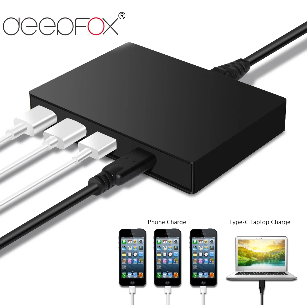 Устройство для быстрой зарядки с 3 портами USB 0 и кабелем Type C|Адаптеры ноутбуков| |