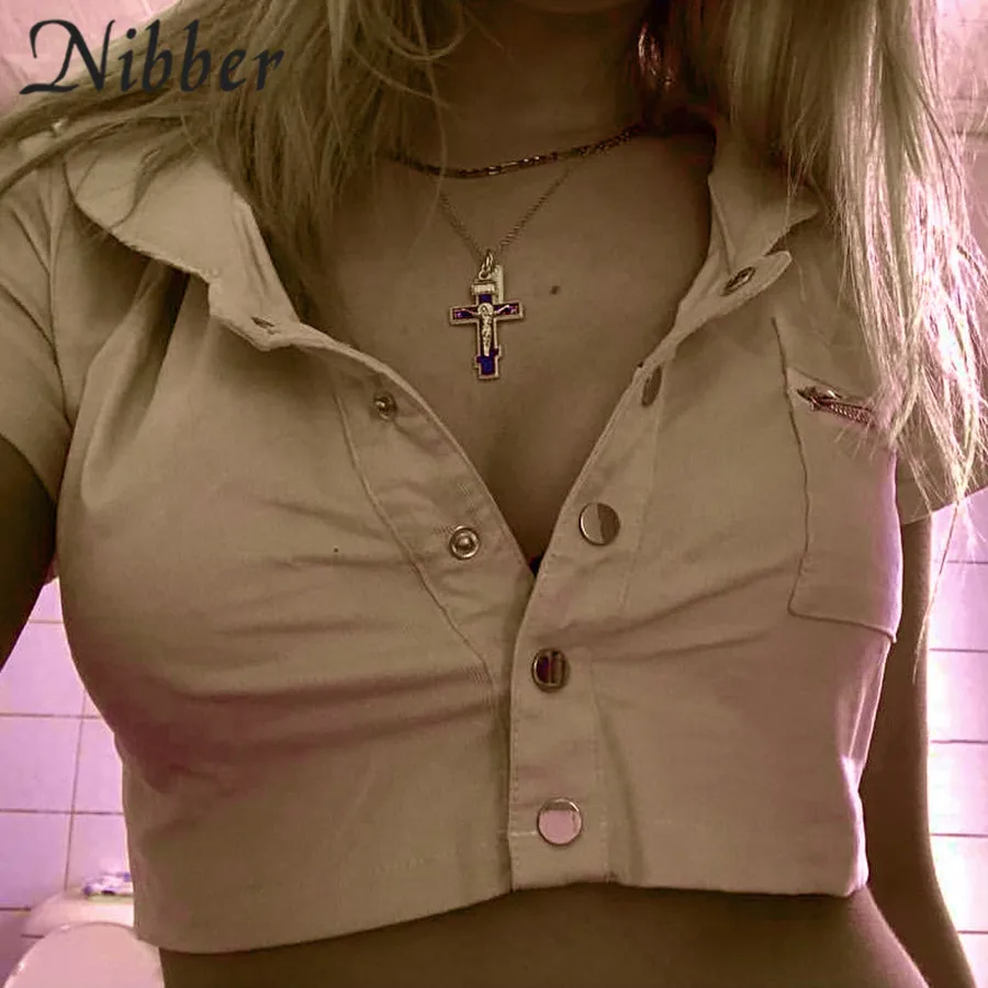 Женский укороченный топ Nibber Однотонная футболка из 100% хлопка с отложным