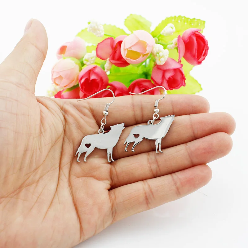 JWEIJIAO Brand Animal Wolf Pendant Dangle Earrings Women Fashion Stainless Steel Drop Earring Party Wedding Jewlery SKU47 3