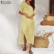 Летний женский сарафан ZANZEA, Полосатое Платье с принтом, женские длинные макси платья, пляжные платья, туника, женское платье для вечеринок, 5XL