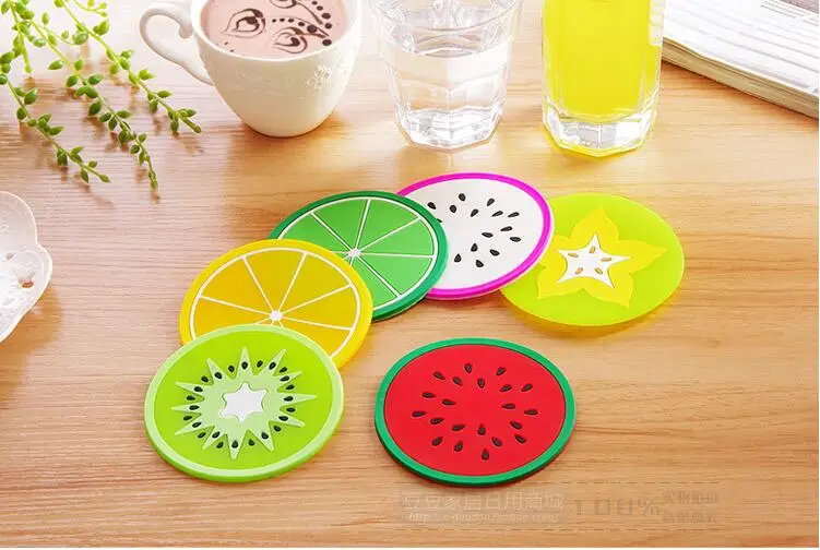 Geléia da Cor da Fruta Esteira do Copo de Isolamento Muito Forma Coasters Criativa Skid Gel Silicone Rodada Isolamento Térmico Almofada Antiderrapante