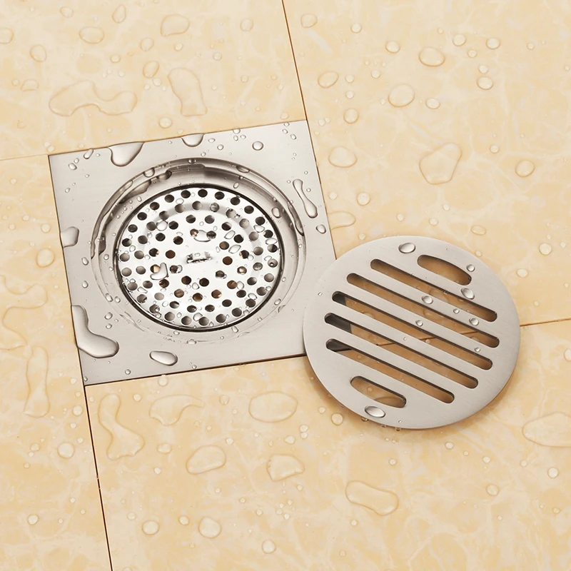 Bathroom Brushed Nickel Soild brass 120*120mm Square Floor Waste Grates Bathroom Shower Drain