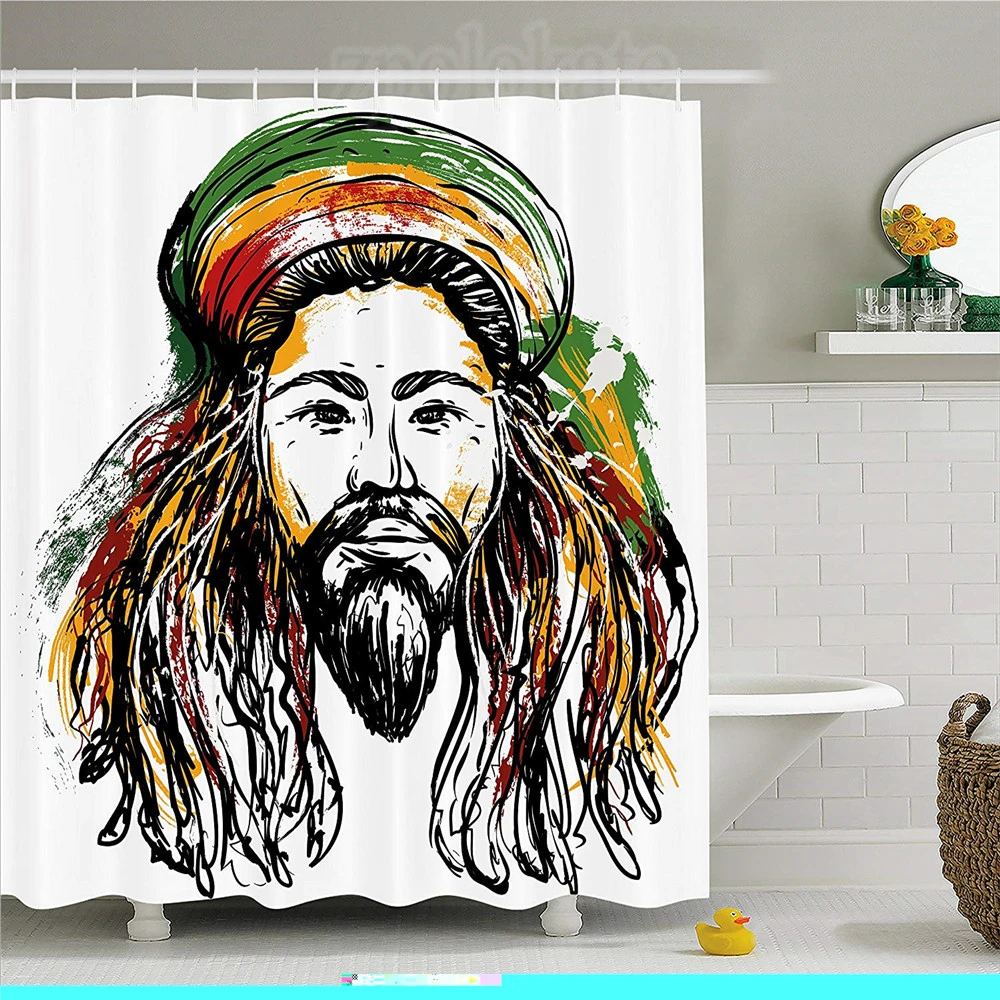 Rasta Shower Curtain Rasta Man Jamaican Island Theme Reggae Folk Culture Concept Sketchy Portrait Image Fabric Bathroom Decor Shower Curtains Aliexpress